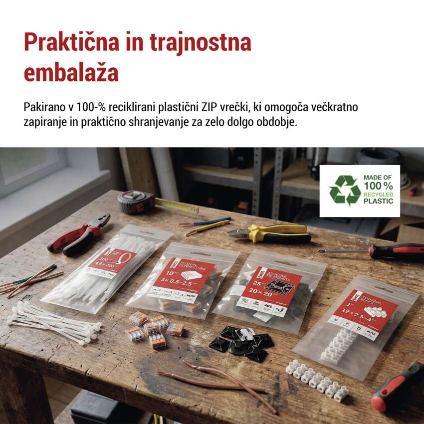 Vezica za kable 300×3,5, bela, 100 kos