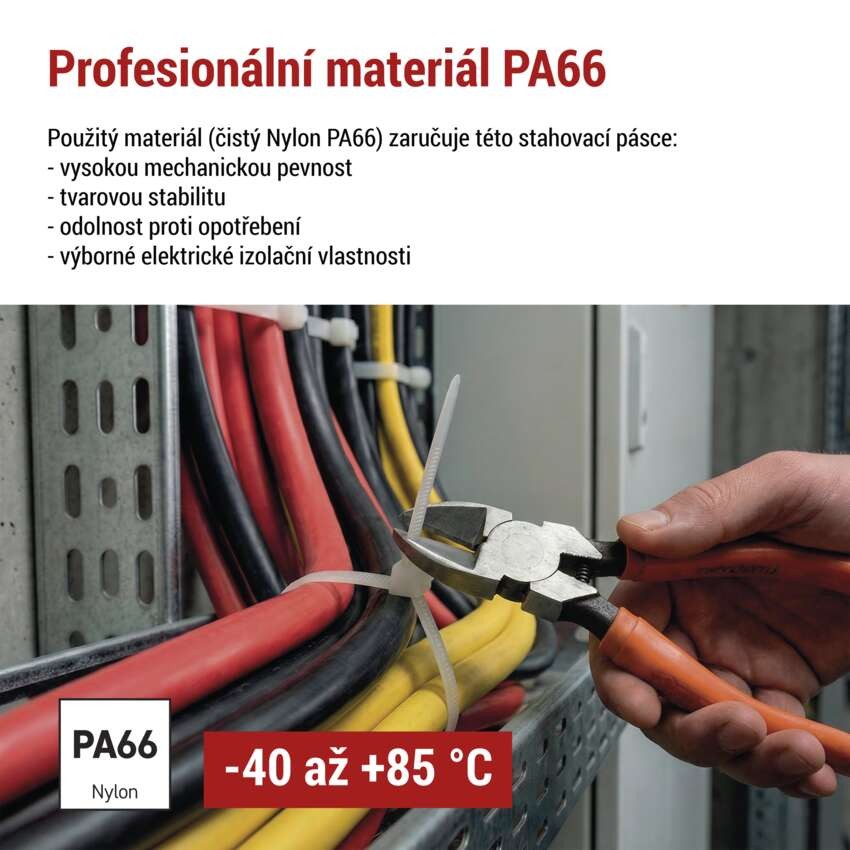 Stahovací páska 200×4,8 mm, bílá, 100 ks