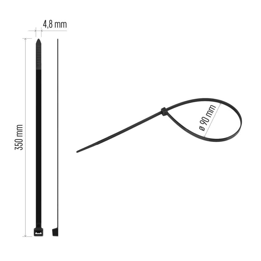 Stahovací páska 350×4,8 mm, černá, 100 ks