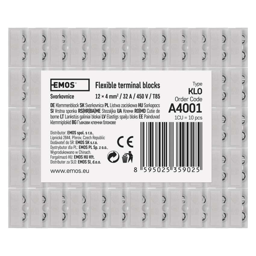 Klemmiplokk 12 x 4,0 mm valge, 10 tk