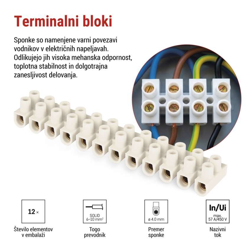 Priključna letvica 6–10 mm2, bela