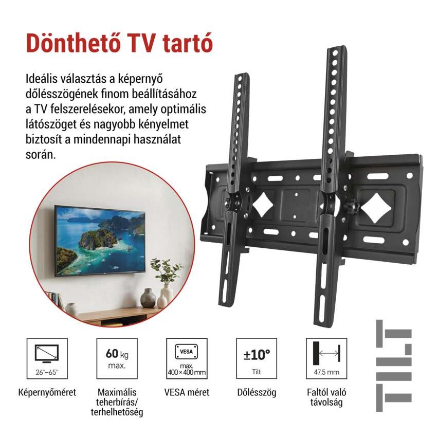Dönthető TV falitartó 26–65" (65–165 cm)
