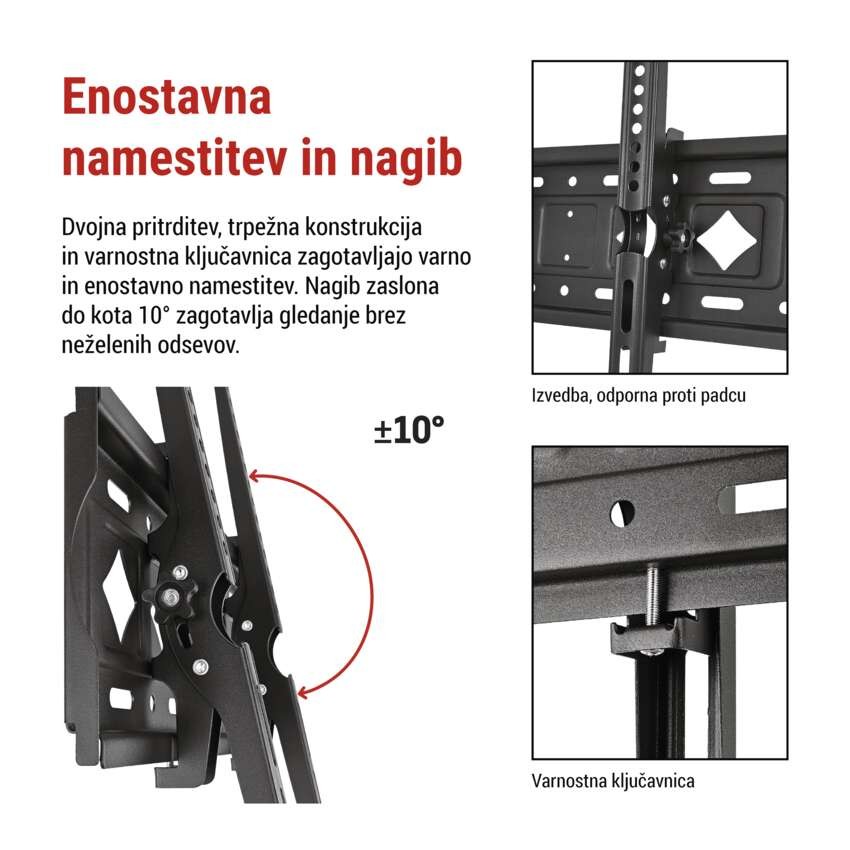 Nagibni stenski TV nosilec 26–65" (65–165 cm)