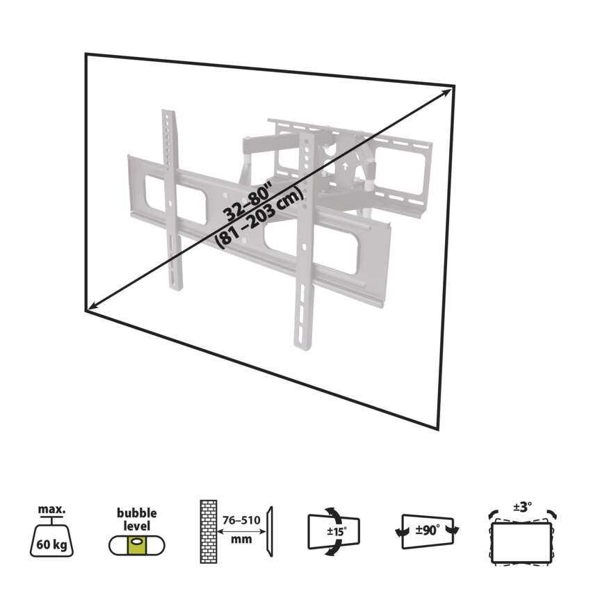 TV-Wandhalterung neigbar und schwenkbar 32–80" (81–203 cm)