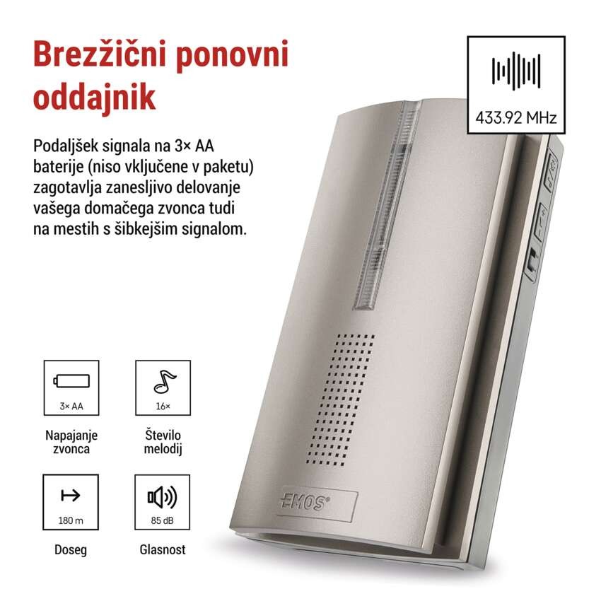 Brezžični hišni ojačevalnik signala za zvonec P5760N in P5763N, 3× AA