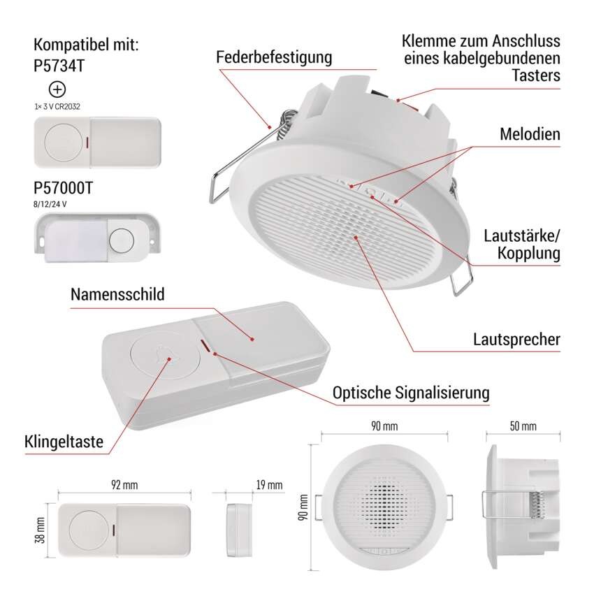 Draht/Drahtlose Türklingel P57103, eingebaut