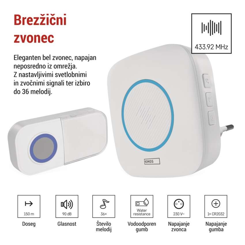 Brezžični hišni zvonec P5737 za vtičnico