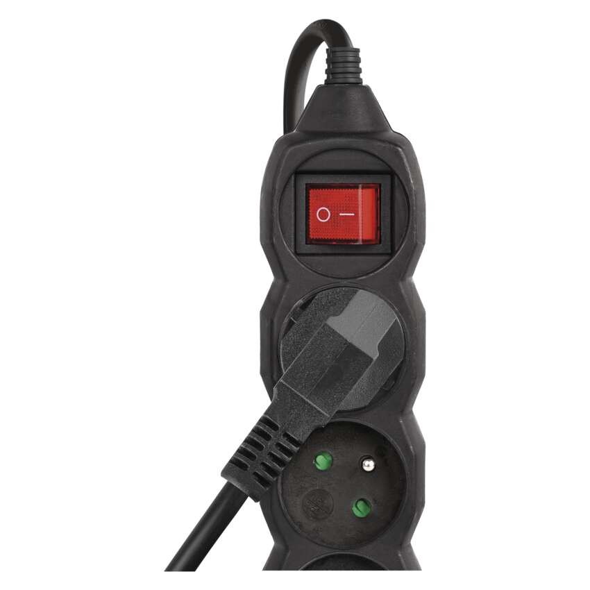 Predlžovací kábel 3 m / 4 zásuvky / s vypínačom / čierny / PVC / 1,5 mm2