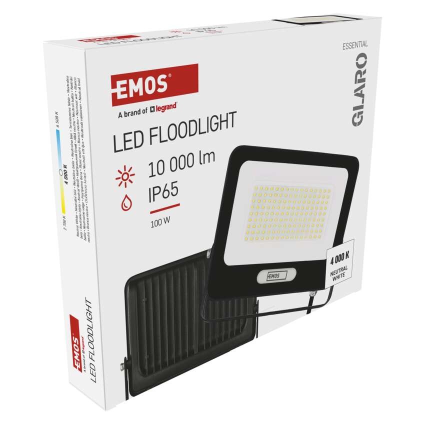 LED reflektor GLARO 100W, černý, IP65, 10000 lm, neutrální bílá
