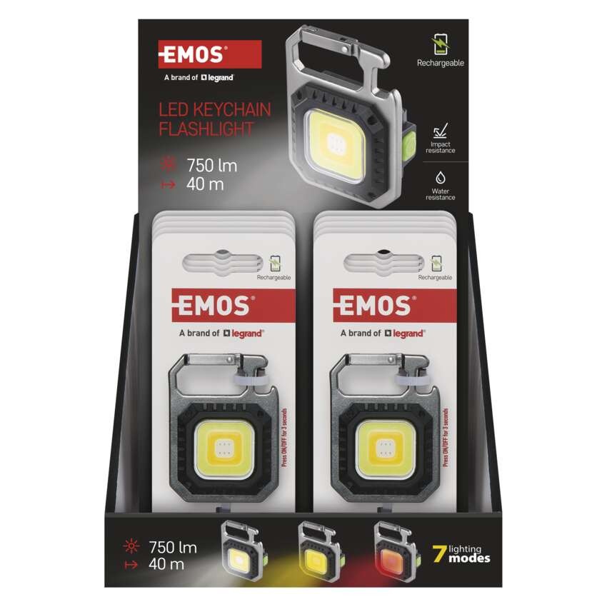 Újratölthető mini LED-es zseblámpa - kulcstartó, 750 lm, 10 db, kínáló dobozban