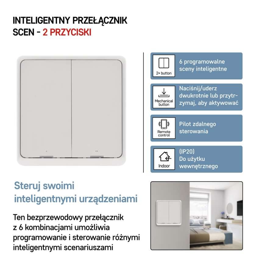 GoSmart Przełącznik scen IP-2002ZW, ZigBee 3.0, dwuprzyciskowy