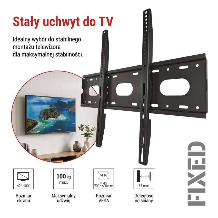 Stały uchwyt TV ścienny 42–100" (107–254 cm)