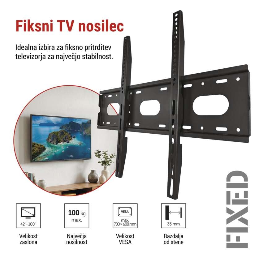 Fiksni stenski TV nosilec 42–100" (107–254 cm)