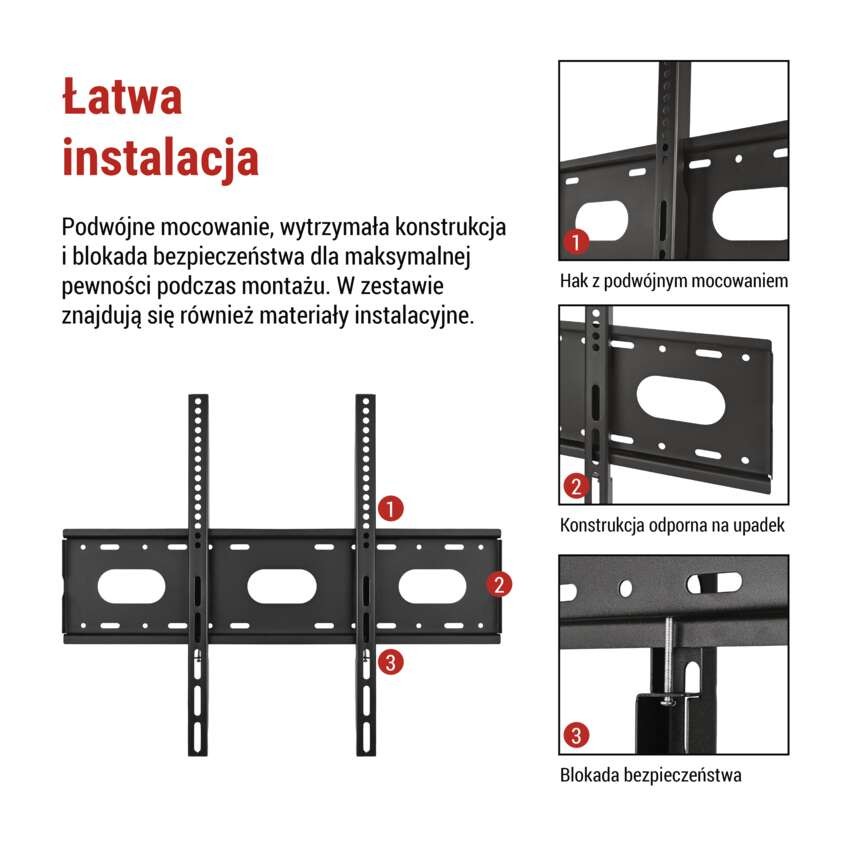 Stały uchwyt TV ścienny 42–100" (107–254 cm)