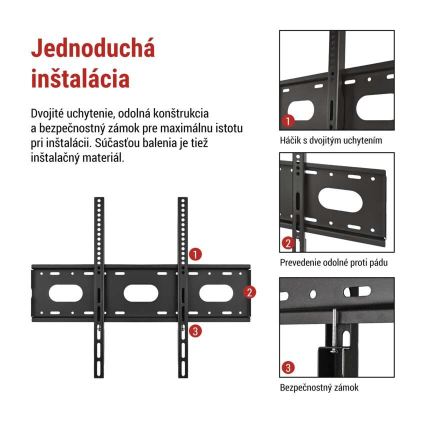 Pevný nástenný TV držiak 42–100" (107–254 cm)