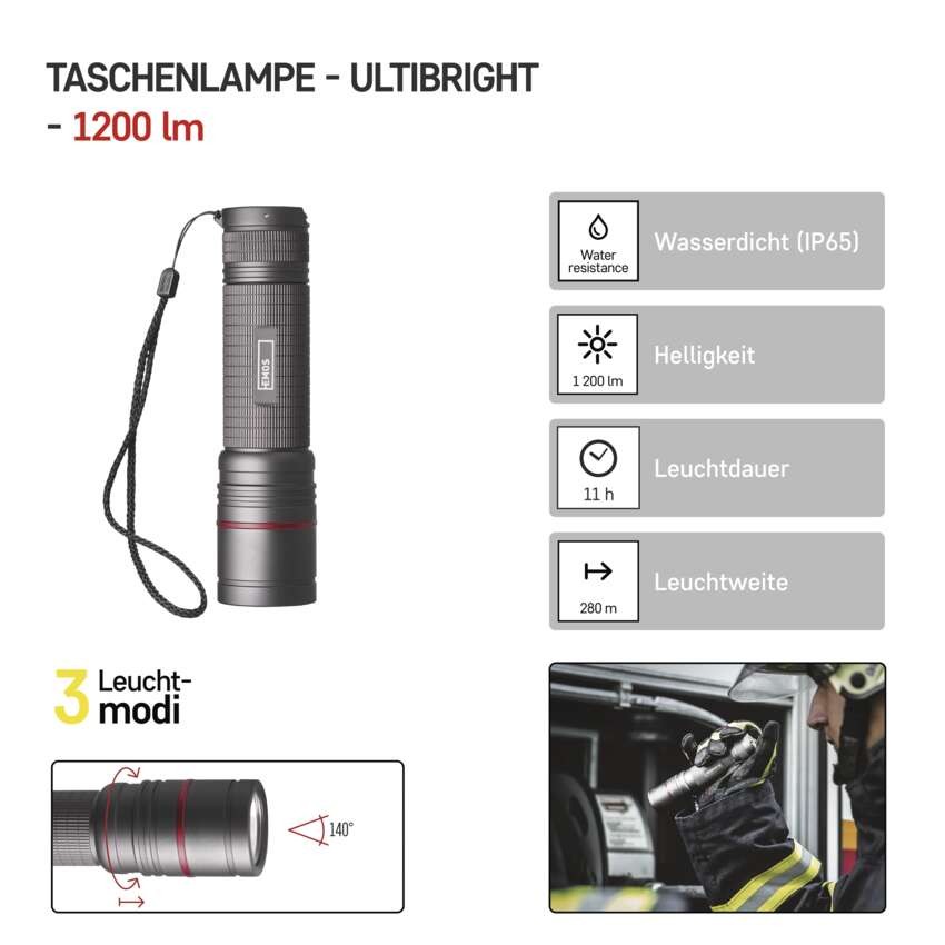 CREE LED Aufladbare Metall-Taschenlampe Ultibright 90, 1200lm