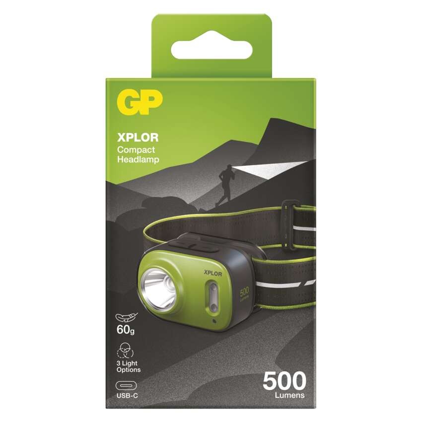 GP naglavna polnilna LED svetilka Xplor PHR17, 500 lm