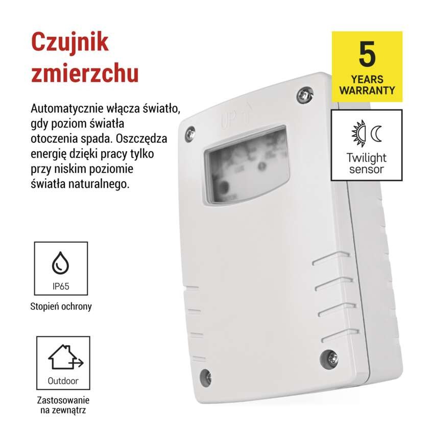 Czujnik zmierzchu 1800W IP65 biały