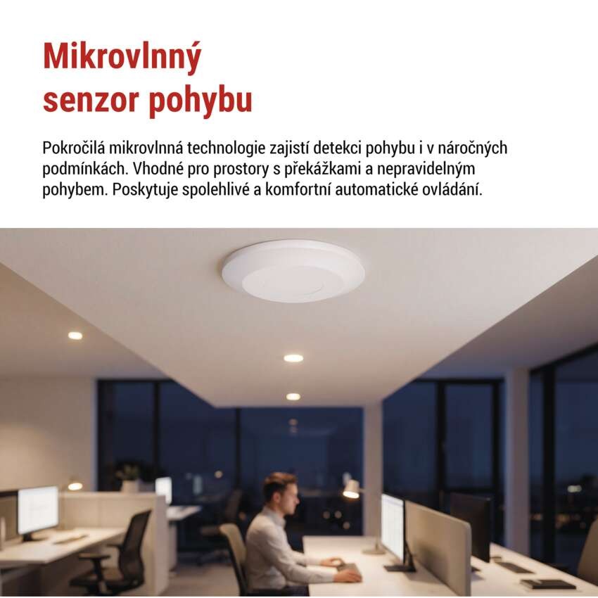 Mikrovlnné čidlo přítomnosti IP20 24GHZ 2000W bílé