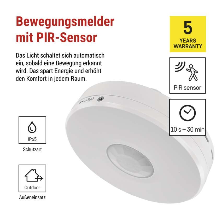 Bewegungsmelder (PIR-Sensor) IP65 2000W, weiss