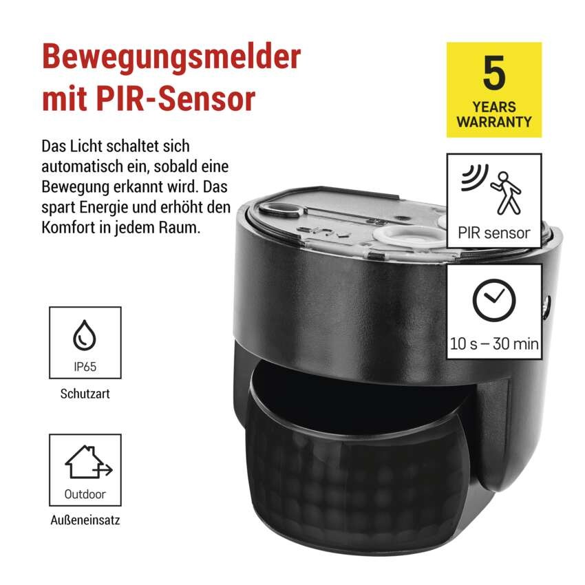 Bewegungsmelder (PIR-Sensor) IP65 1200W, schwarz