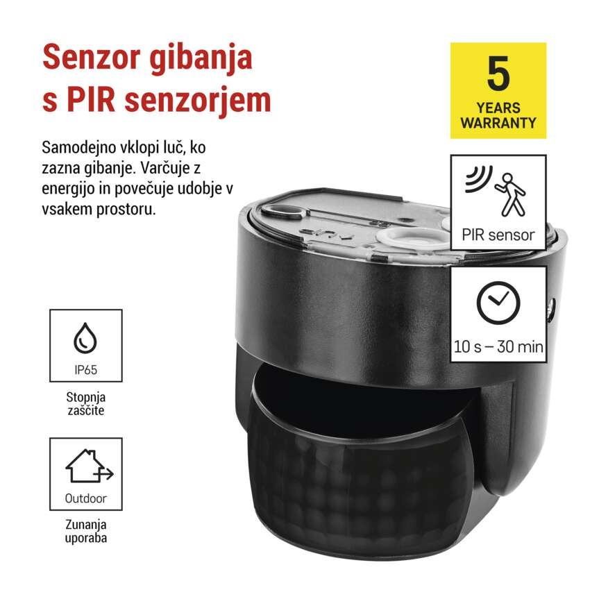 Senzor gibanja IP65 1200W, črn