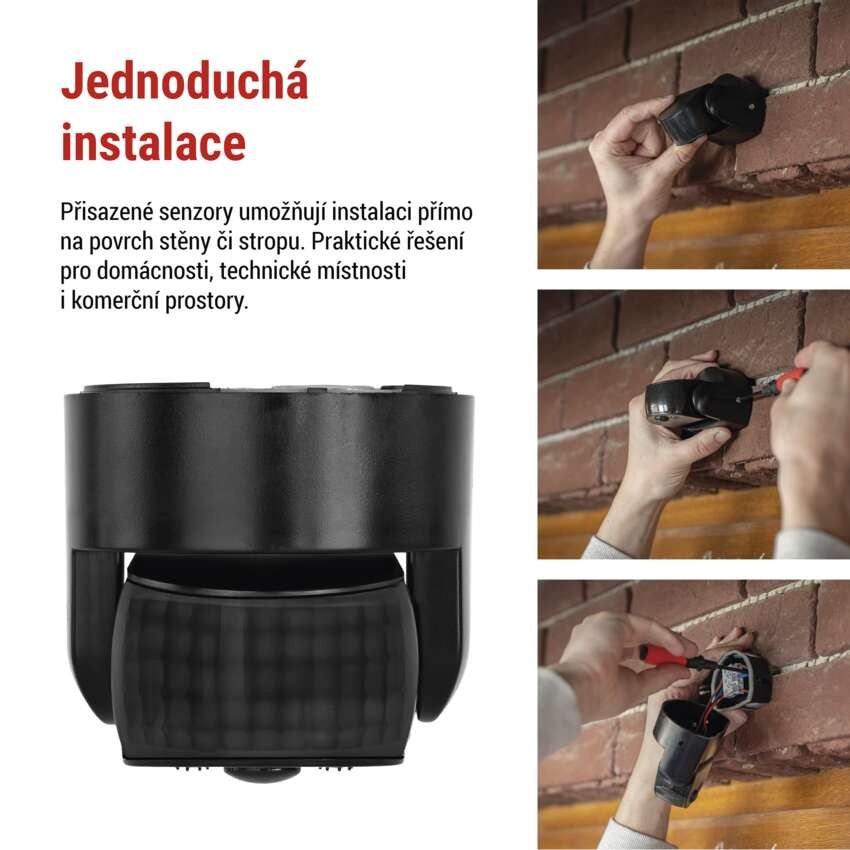 PIR senzor (pohybové čidlo) IP65 1200W, černé