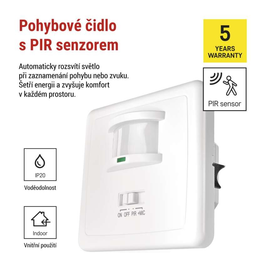 PIR senzor (pohybové čidlo) IP20 1200W, bílé