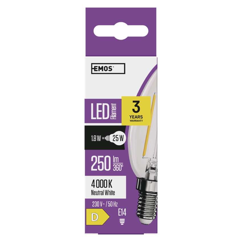 LED žárovka Filament svíčka / E14 / 1,8 W (25 W) / 250 lm / neutrální bílá