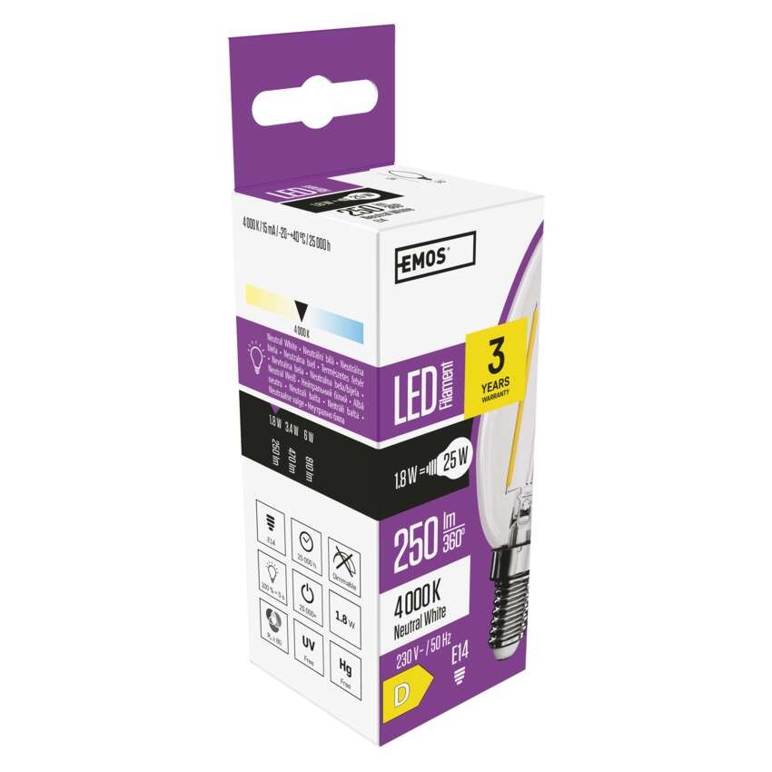 LED žárovka Filament svíčka / E14 / 1,8 W (25 W) / 250 lm / neutrální bílá