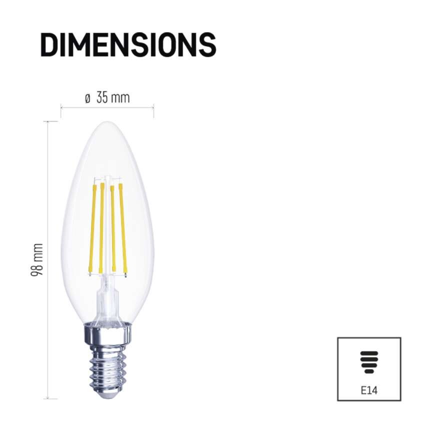 3 + 1 zdarma – LED žárovka Filament svíčka / E14 / 6 W (60 W) / 810 lm / neutrální bílá