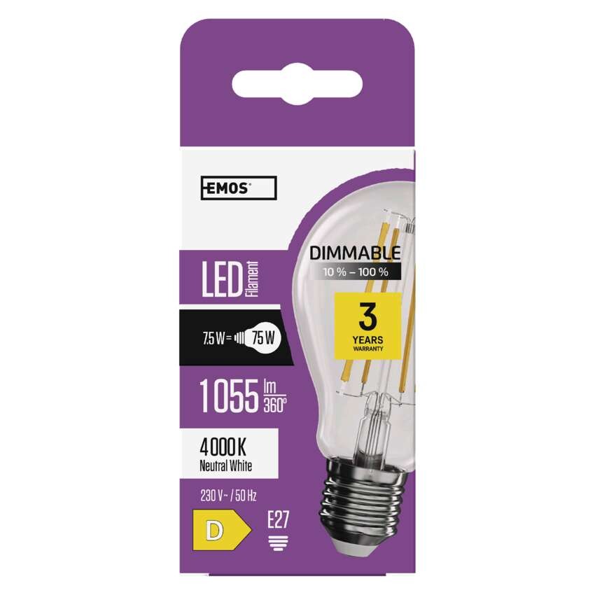 LED Lampe Filament A60 / E27 / 7,5 W (75 W) / 1 055 lm / Neutralweiß / dimmbar
