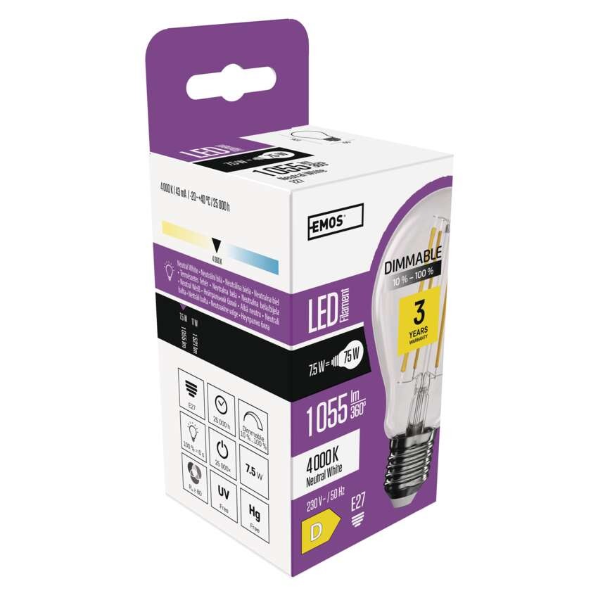 LED Lampe Filament A60 / E27 / 7,5 W (75 W) / 1 055 lm / Neutralweiß / dimmbar