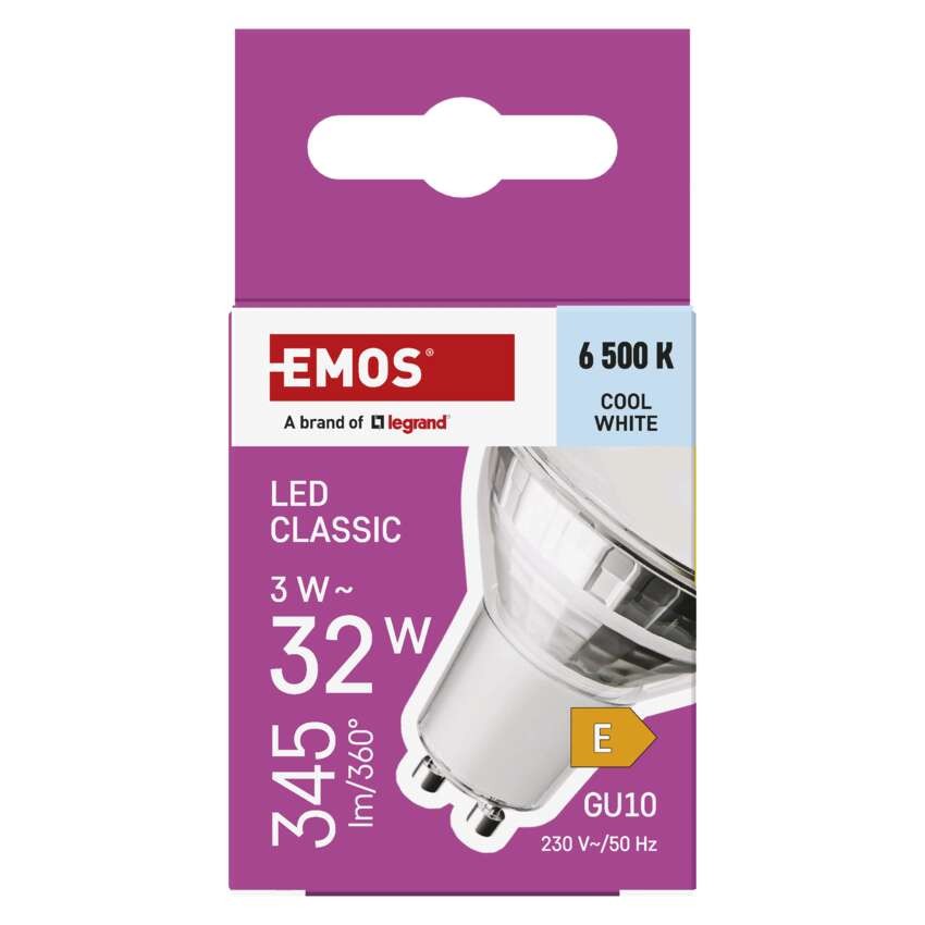 LED žárovka Classic MR16 stříbrná/ GU10 / 3 W (32 W) / 345 lm / studená bílá