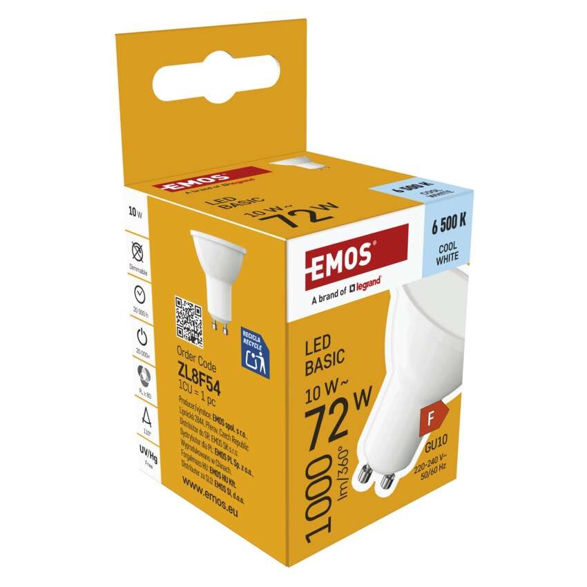 LED žárovka Basic MR16 bílá / GU10 / 10 W (72 W) / 1000 lm / Studená bílá
