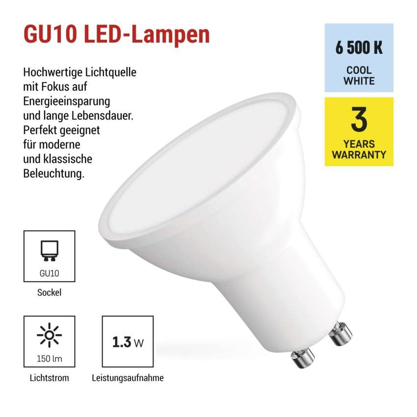 LED Lampe Classic MR16 Weiß/ GU10 / 1,3 W (16 W) / 150 lm / Kalt-Weiß