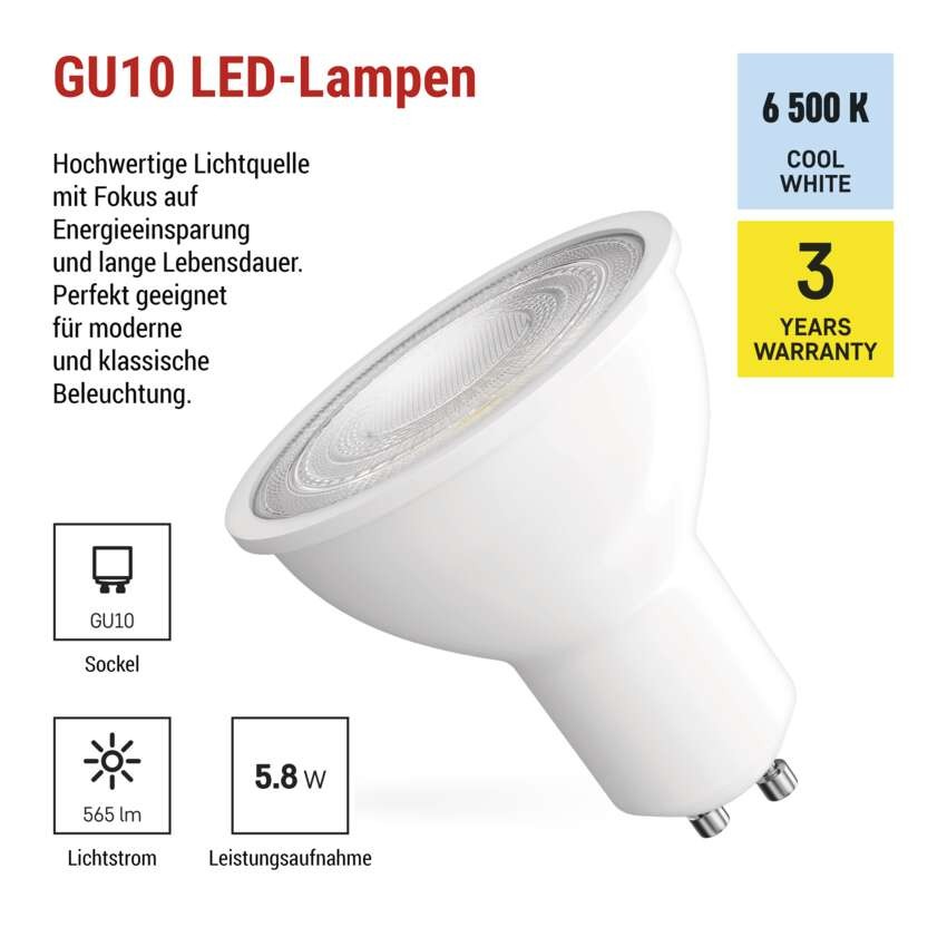 LED Lampe Classic MR16 Weiß/ GU10 / 5,8 W (75 W) / 565lm / KaltWeiß