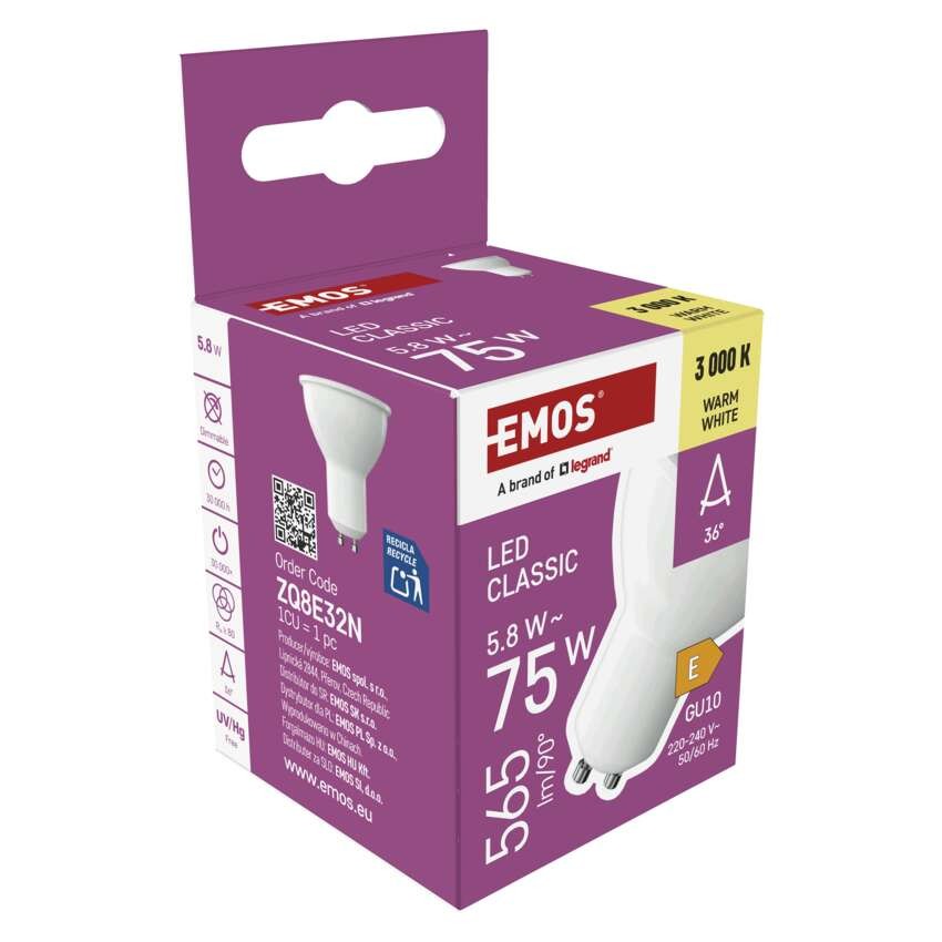 LED žárovka Classic MR16 bílá / GU10 / 5,8 W (75 W) / 565 lm / teplá bílá