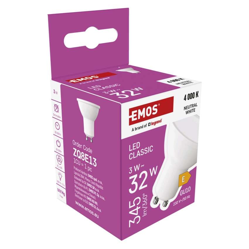LED žárovka Classic MR16 bílá/ GU10 / 3 W (32 W) / 345 lm / neutrální bílá