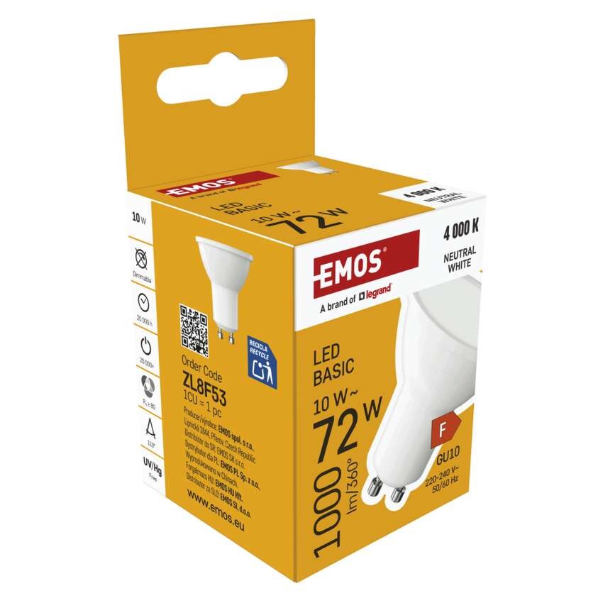 LED žárovka Basic MR16 bílá / GU10 / 10 W (72 W) / 1000 lm / Neutrální bílá