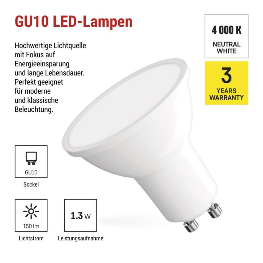 LED Lampe Classic MR16 Weiß/ GU10 / 1,3 W (16 W) / 150 lm / NeutralWeiß