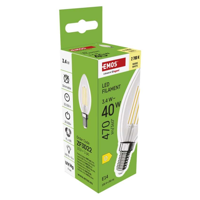 LED lemputė Filament Candle / E14 / 3,4 W (40 W) / 470 lm / Šilta balta
