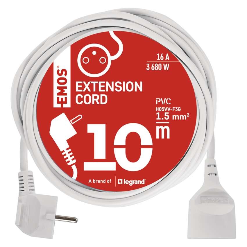 Prodlužovací kabel 10 m / 1 zásuvka / bílý / PVC / 1,5 mm2
