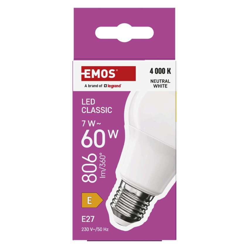 LED žárovka Classic A60 / E27 / 7 W (60 W) / 806 lm / neutrální bílá