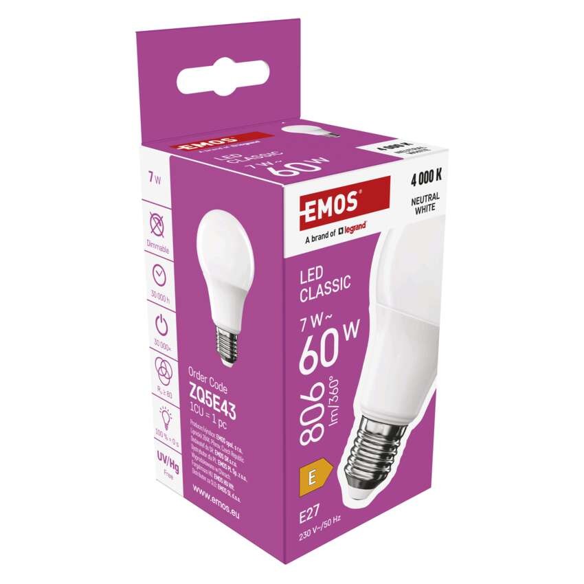 LED žárovka Classic A60 / E27 / 7 W (60 W) / 806 lm / neutrální bílá
