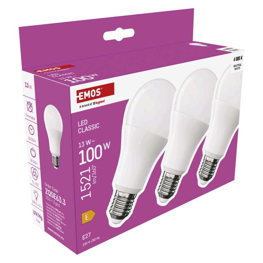 LED lemputė Classic A60 / E27 / 13 W (100 W) / 1521 lm / Neutrali balta