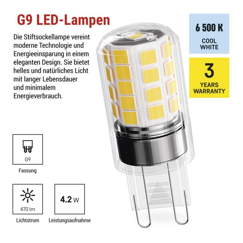LED Lampe Classic JC / G9 / 4,2 W (40 W) / 470 lm / Kaltweiß / 2 Stück
