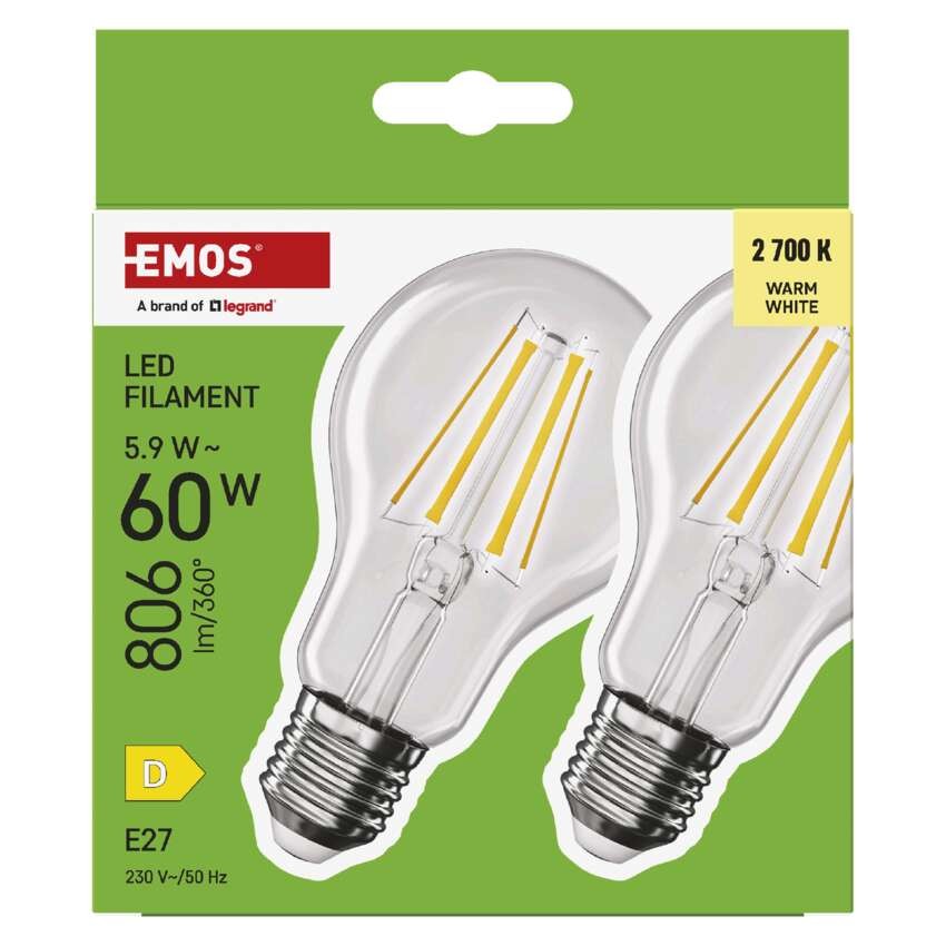 LED žárovka Filament A60 / E27 / 5,9 W (60 W) / 806 lm / teplá bílá