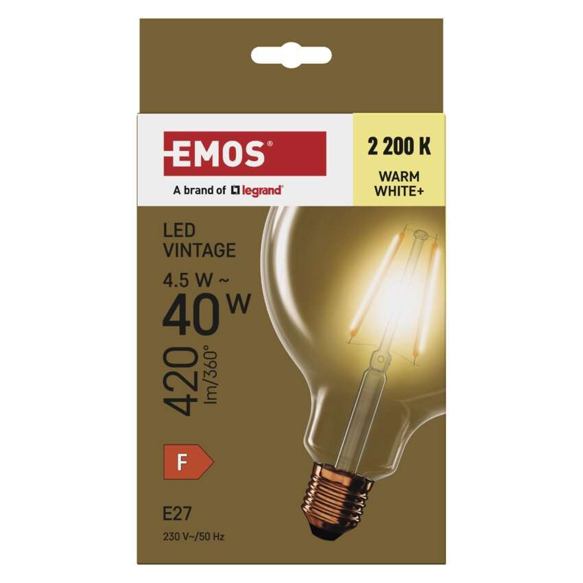 LED žárovka Vintage G125 / E27 / 4,5 W (40 W) / 420 lm / teplá bílá