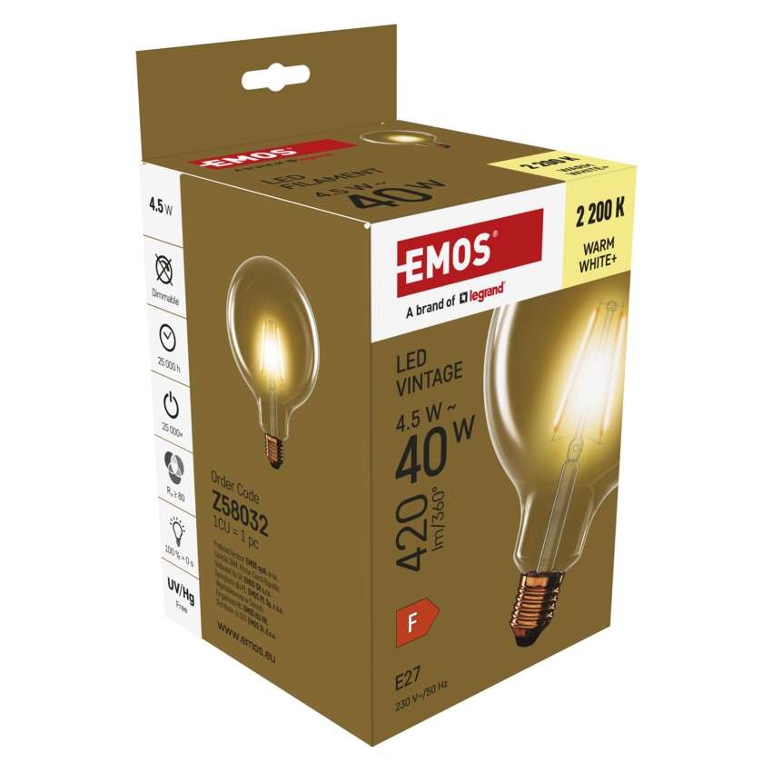 LED žárovka Vintage G125 / E27 / 4,5 W (40 W) / 420 lm / teplá bílá